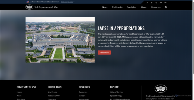 Security scan screenshot of https://war.gov/