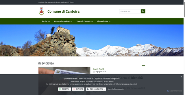Security scan screenshot of https://www.comune.cantoira.to.it/it-it/home