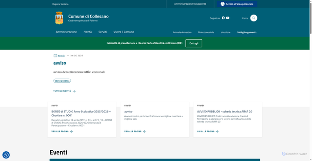 Security scan screenshot of https://comune.collesano.pa.it/