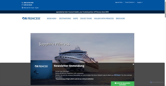 Security scan screenshot of https://www.princesscruises.de/en/ships/sapphire-princess