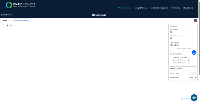 Security scan screenshot of https://www.co-mo.coop/outage-map