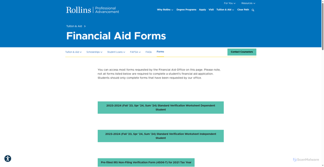 Security scan screenshot of https://rollins-edu-website-ssg.pages.dev/professional-advancement/tuition-aid/forms/