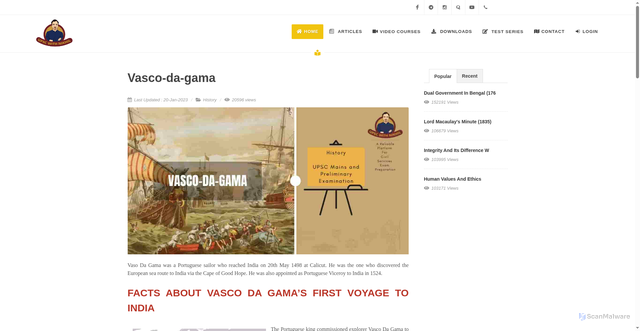 Security scan screenshot of https://upscwithnikhil.com/article/history/vasco-da-gama