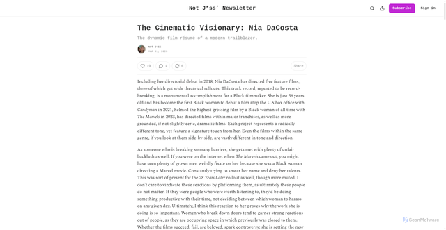 Security scan screenshot of https://notjess.substack.com/p/the-cinematic-visionary-nia-dacosta