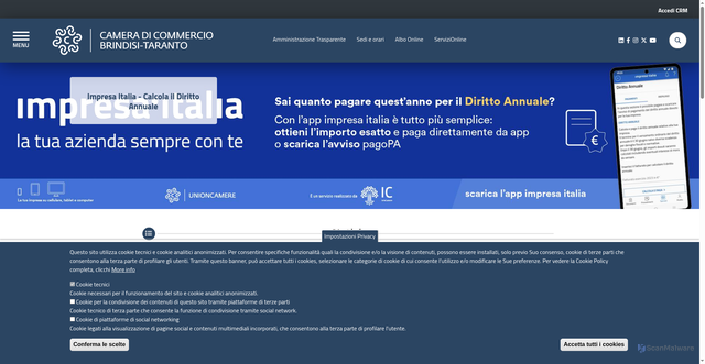 Security scan screenshot of https://www.brta.camcom.it/