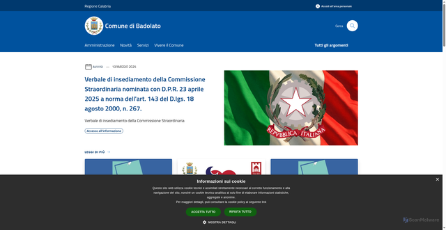 Security scan screenshot of https://www.comune.badolato.cz.it