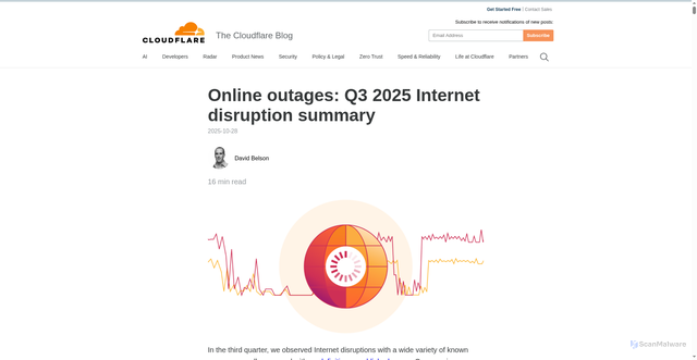 Security scan screenshot of https://blog.cloudflare.com/q3-2025-internet-disruption-summary/