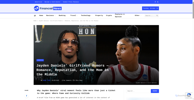 Security scan screenshot of https://www.financial-news.co.uk/jayden-daniels-girlfriend-rumors-romance-reputation-and-the-mom-in-the-middle/