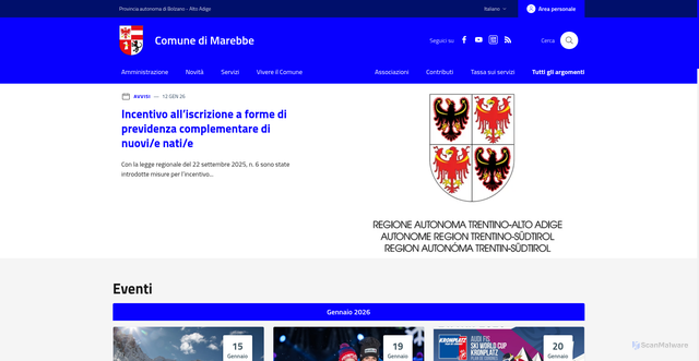 Security scan screenshot of https://www.comune.marebbe.bz.it/