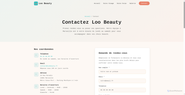Security scan screenshot of https://loobeauty.fr/contact.html