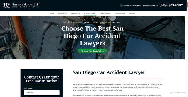 Security scan screenshot of https://haffnermorgan.com/practice-area/san-diego-car-accident-lawyer/