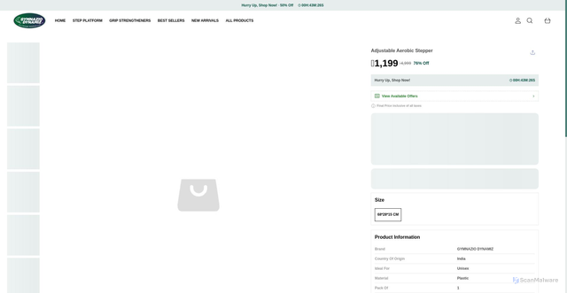 Security scan screenshot of https://gymnaziodynamiz.com/Adjustable-Aerobic-Stepper/catalogue/HZAcCle0/Vo1vXCZ2