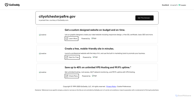Security scan screenshot of https://cityofchesterpafire.gov/