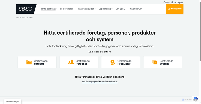 Security scan screenshot of https://xn--skerhetsleverantrer-gwb70b.nu