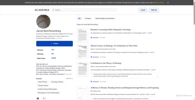 Security scan screenshot of https://edinburgh.academia.edu/JacobBardRosenberg