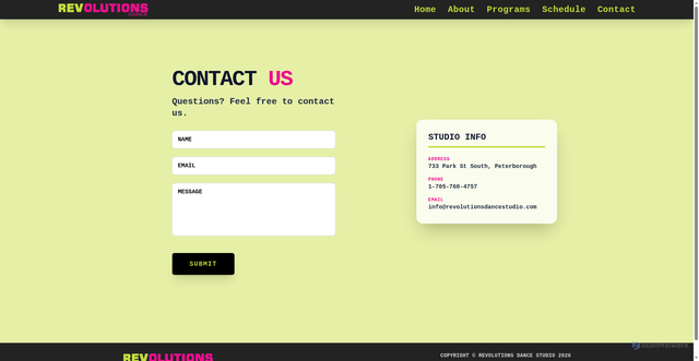 Security scan screenshot of https://astro.revolutionsdancestudio.com/contact/