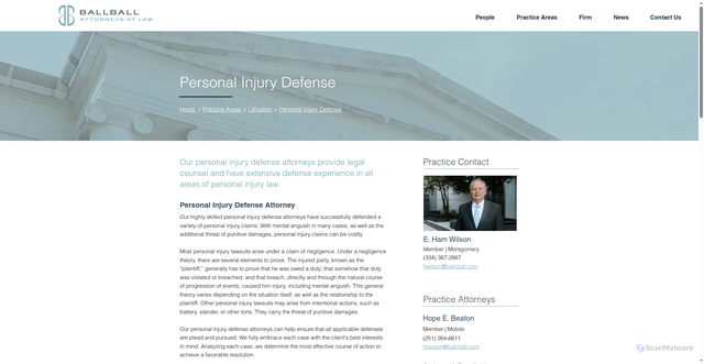 Security scan screenshot of https://www.ball-ball.com/personal-injury-defense