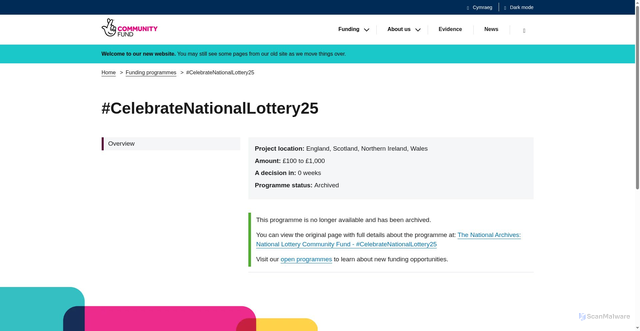 Security scan screenshot of https://www.tnlcommunityfund.org.uk/funding/funding-programmes/celebratenationallottery25/