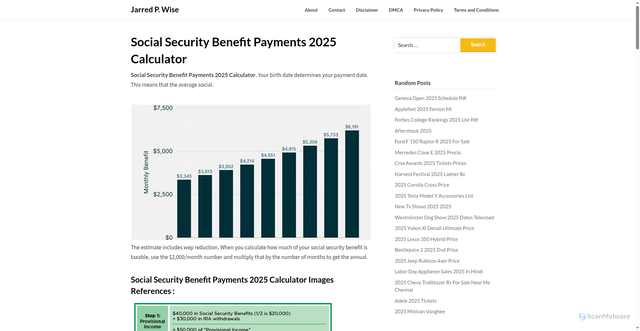 Security scan screenshot of https://jarredpwise.pages.dev/udayj-social-security-benefit-payments-2025-calculator-hnitm/