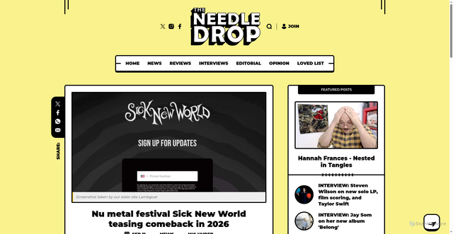 Security scan screenshot of https://theneedledrop.com/news/sick-new-world-teasing-comeback-in-2026/