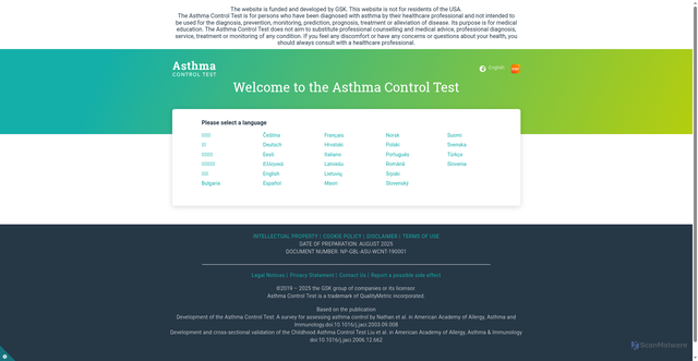 Security scan screenshot of https://asthmacontroltest.com