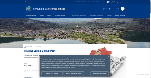 Security scan screenshot of https://www.comune.calceranica.tn.it/