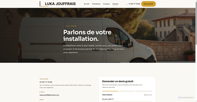 Security scan screenshot of https://luka-jouffrais-gattieres.pages.dev/contact.html