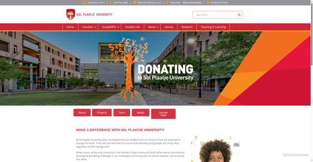 Security scan screenshot of https://solplaatjeuni.com/index.php/donating-to-sol-plaatje-university/