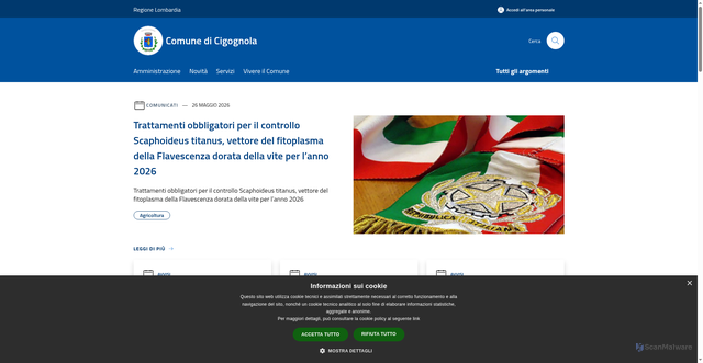 Security scan screenshot of https://www.comune.cigognola.pv.it