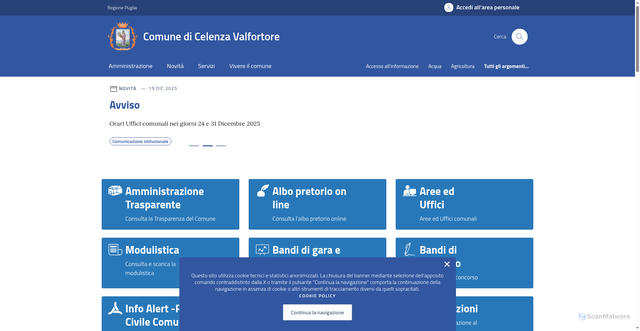 Security scan screenshot of https://comune.celenzavalfortore.fg.it/