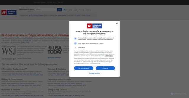 Security scan screenshot of https://www.acronymfinder.com