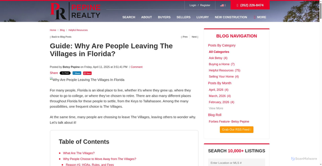 Security scan screenshot of https://www.pepinerealty.com/blog/people-leaving-the-villages/