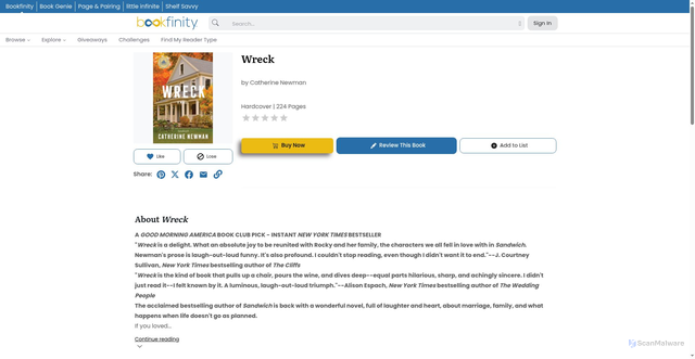 Security scan screenshot of https://bookfinity.com/book/Wreck/9780063453913