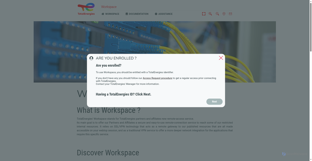 Security scan screenshot of https://workspace.totalenergies.com