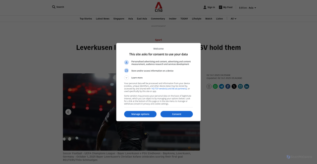 Security scan screenshot of https://www.channelnewsasia.com/sport/leverkusen-lead-does-not-last-long-psv-hold-them-draw-5380691