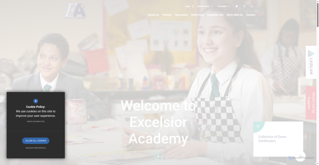 Security scan screenshot of https://excelsior.laidlawschoolstrust.co.uk
