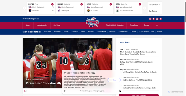 Security scan screenshot of https://detroittitans.com/sports/mens-basketball