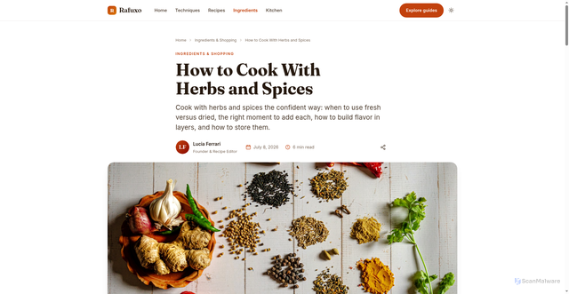 Security scan screenshot of https://rafuxo.pages.dev/how-to-cook-with-herbs-and-spices/