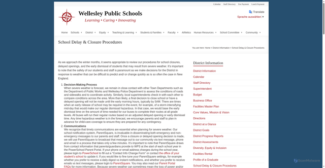 Security scan screenshot of https://wellesleyps.org/district-information/school-delay-closure-procedures/