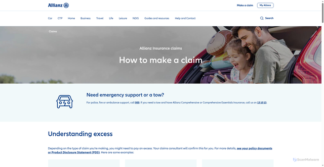 Security scan screenshot of https://allianzclaims.com.au
