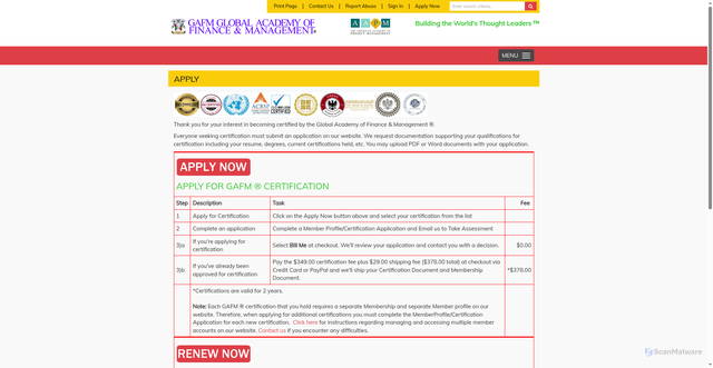 Security scan screenshot of https://www.gafm.com/page/membership