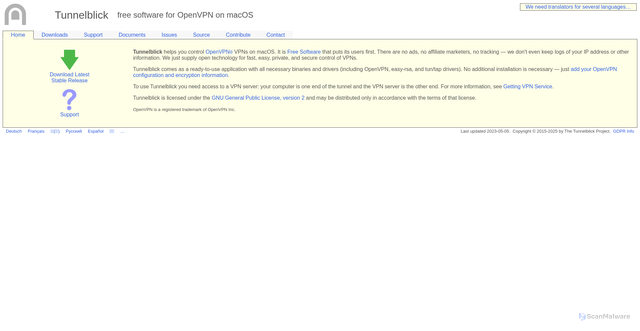 Security scan screenshot of https://tunnelblick.net/
