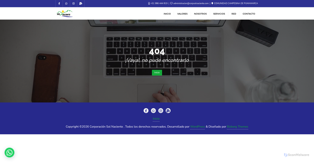 Security scan screenshot of https://corpsolnaciente.com/wp-admin/byou889767894/page/