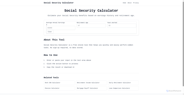 Security scan screenshot of http://social-security.financescalculator.net/