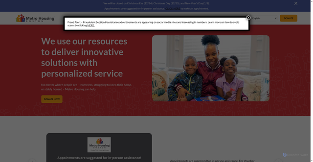 Security scan screenshot of https://www.metrohousingboston.org/
