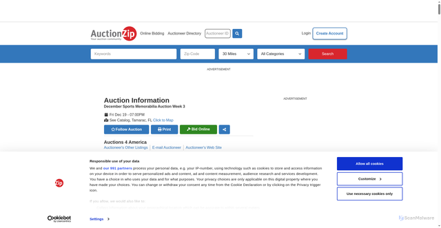Security scan screenshot of https://www.auctionzip.com/Listings/4101431.html