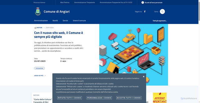 Security scan screenshot of https://www.comune.angiari.vr.it/