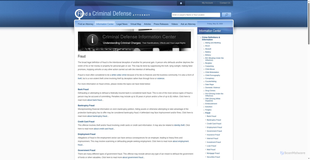 Security scan screenshot of https://www.findacriminaldefenseattorney.com/Information-Center/Crime-Definitions-Information/Fraud.aspx