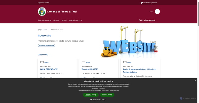 Security scan screenshot of https://www.comune.alcaralifusi.me.it/it