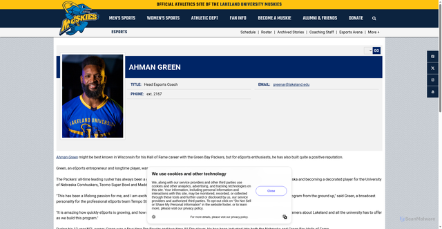 Security scan screenshot of https://lakelandmuskies.com/sports/esports/roster/coaches/ahman-green/619